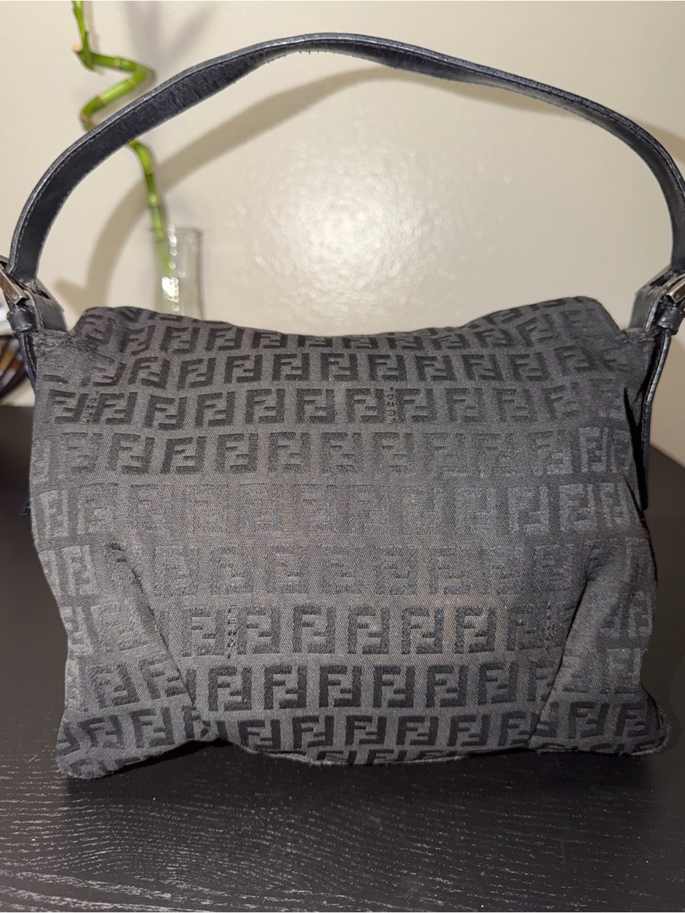 Fendi Black FF Logo Jacquard Shoulder Baguette - Picture 3 of 6